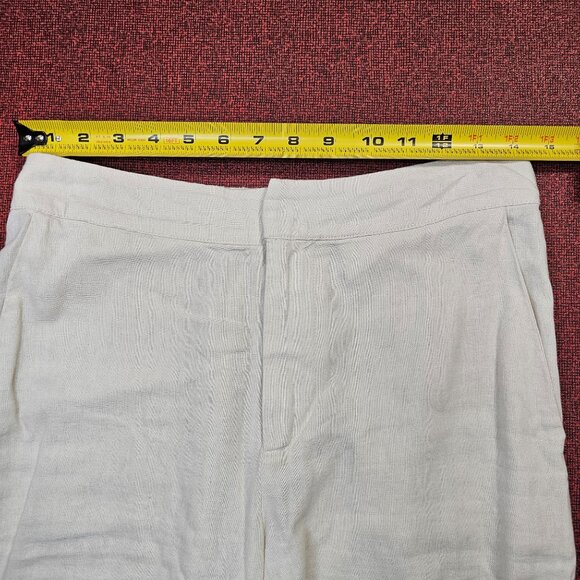 Tahari Linen Blend Embroidered Wide Leg Pants S Cream Scalloped Cropped Coastal - Picture 6 of 10